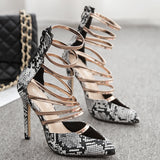 azmodo 2019 Spring New Rome Style Snake Pattern Sandals Europe Large Size Stiletto High Heel Sandals Women's Straps shoes