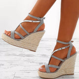 AZMODO Rhinestone Open Toe Wedge Sandals