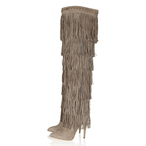 Brilliant Stiletto Heels Kid Suede Women Boots With Tassels
