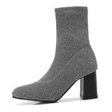 azmodo  Sequin Pointed Toe Slip-On High Heel Boots
