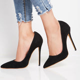 azmodo Black Classic Suede Sexy Stiletto Heels