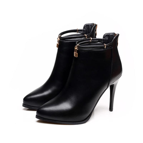 azmodo Platform Plain Pointed Toe Black Ankle Boots