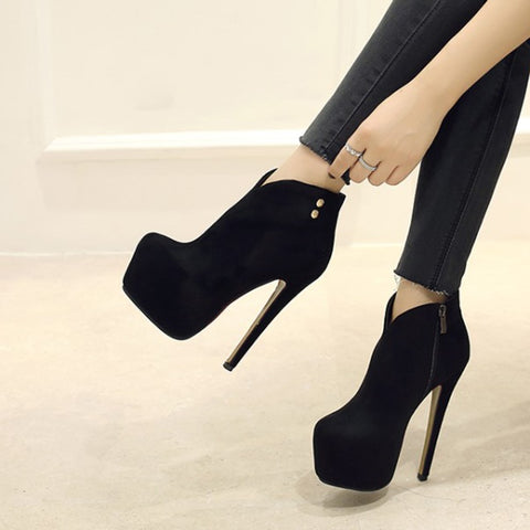 azmodo Side Zipper Rivet Platform Stiletto Ankle Boots