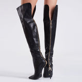 azmodo Black Back Zipper Knee High Boots