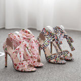Flower Cross Bandage High Heels Sandals Women Pumps Thin Heel Ruffle Lace-Up Summer Shoes Fashion pompes