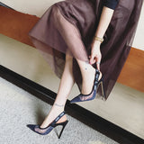 Womens High Heel Pointed Toe Grenadine Pumps Heel Buckle Dress Sandals Shoes