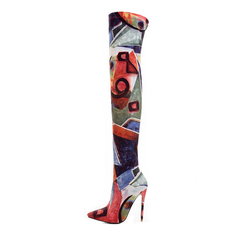 azmodo Color Block Stiletto Heel Thigh High Boots