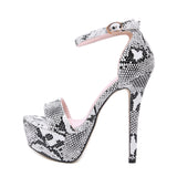 women summer sandals open toe snake PU leather shoes woman zapatos mujer ladies chunky high heels pumps chaussure femme