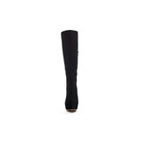 Sexy Black Suede Platform Leopard Grain Sole Knee High Boots