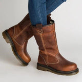 azmodo  Brown Stylish Slip-On Motorcycle Ankle Boots