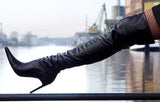 High heel boots 12 cm pointed black imitation leather half zip high heel women's boots