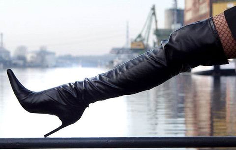 High heel boots 12 cm pointed black imitation leather half zip high heel women's boots