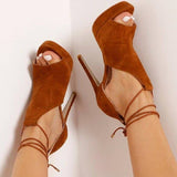 azmodo Platform Lace-Up Peep Toe Heel Sandals