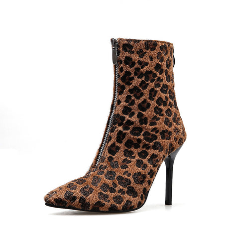 Women winter boots women print Pattern Toe Zip Thin Heel Thick Pointed Booties Shoes Boots