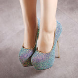 azmodo  Sexy Round Toe Sequin Platform Stiletto Heels