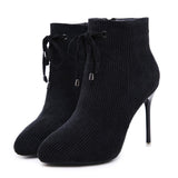 azmodo Lace-Up Pointed Toe Stiletto Heel Ankle Boots