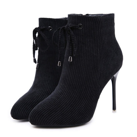 azmodo Lace-Up Pointed Toe Stiletto Heel Ankle Boots