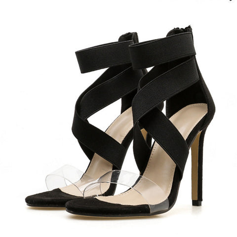 Patchwork Zipper Stiletto Heel Sandals Ankle Strap Cross-tied Sexy Snakeskin Lace-Up Sandals Open Toed High Heels Sexy Women Heel Sandals Party Pumps