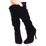 Pretty Suede Stiletto Heels Knee High Boots