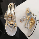 Sexy Dress Sandals Rhinestone Sequin Thong Slip-On Stiletto Heel