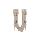 azmodo  Camel Coppy Stiletto Heel Knee High Boots