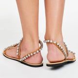 AZMODO Rhinestone Thong Flat Sandals Gladiator Clip Toe Plus Size Y-18