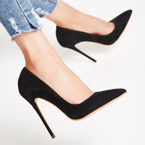 azmodo Black Classic Suede Sexy Stiletto Heels