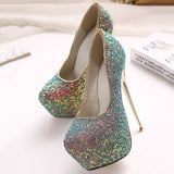 azmodo  Sexy Round Toe Sequin Platform Stiletto Heels