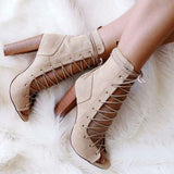 Sweet Womens Thick Chunky High Heel Lace Up Ankle Sandal Boot Bootie X91-1