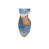 azmodo  Sexy Denim Flower Print Knee High Boots