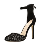 Nude pink rhinestone princess shoes high-heeled side empty word with women's shoes