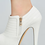 azmodo Elegant White Closed-Toe Platform Ankle Boots