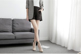 Spring/Autumn Fashion Women's High-heeled Slip-On Faux Fur Concise Pointed Toe Woman Shoes US5-10.5 Black Apricot