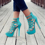 AZMODO Black Butterfly Cut-Outs Style Stiletto Heel Peep Toe Sandals