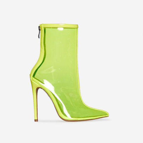autumn net red new boots color transparent short boots stiletto back zip personality boots