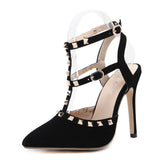 Sexy Hasp Rivet heels Female leather high-heeled pumps Stiletto heel 9 cm Pointed Toe Hollow Ventilation Shoes woman Rivet shoes