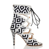AZMODO Fashionable Elegant Black & White Cut-Outs Dress Sandals