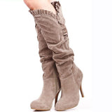 Pretty Suede Stiletto Heels Knee High Boots