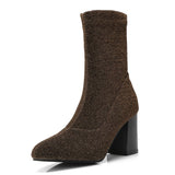 azmodo  Sequin Pointed Toe Slip-On High Heel Boots