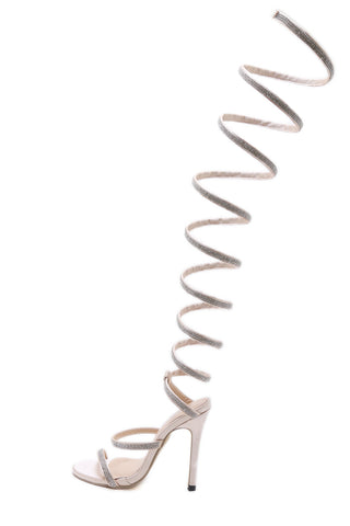 azmodo Crystal Silk Gladiator Sandals Women Snake Knee High Heels Women Sandals Open Toe Sandals Fashion Wedding Party Shoes