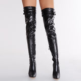 azmodo  Metal Decoration Zipper Over Knee High Boots