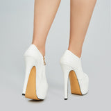 azmodo Elegant White Closed-Toe Platform Ankle Boots