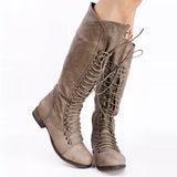 azmodo  Lace-Up Vintage Mid Calf Boots