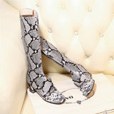 Winter new knight boots thick with medium square zipper sexy snake pattern women's boots