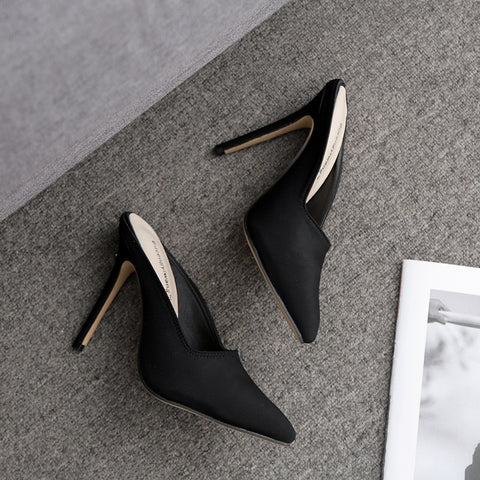 Summer Open Toe Sandals Women Mule Slides Mesh Hole Cut Out Hollow Stilettos High Heels Casual Clubwear Shoes black AZ760-a5