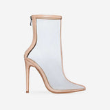 autumn net red new boots color transparent short boots stiletto back zip personality boots