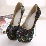 azmodo  Sexy Round Toe Sequin Platform Stiletto Heels