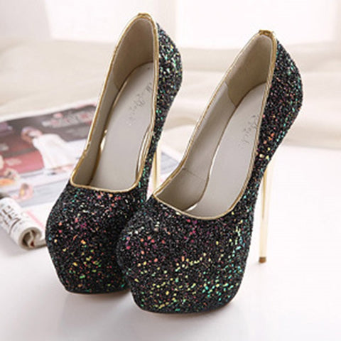 azmodo  Sexy Round Toe Sequin Platform Stiletto Heels