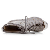 azmodo  Peep-toe Lace-up Rhinestone Stiletto Heels