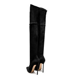 azmodo Suede Pointed Toe Stiletto Heel Thigh High Boots